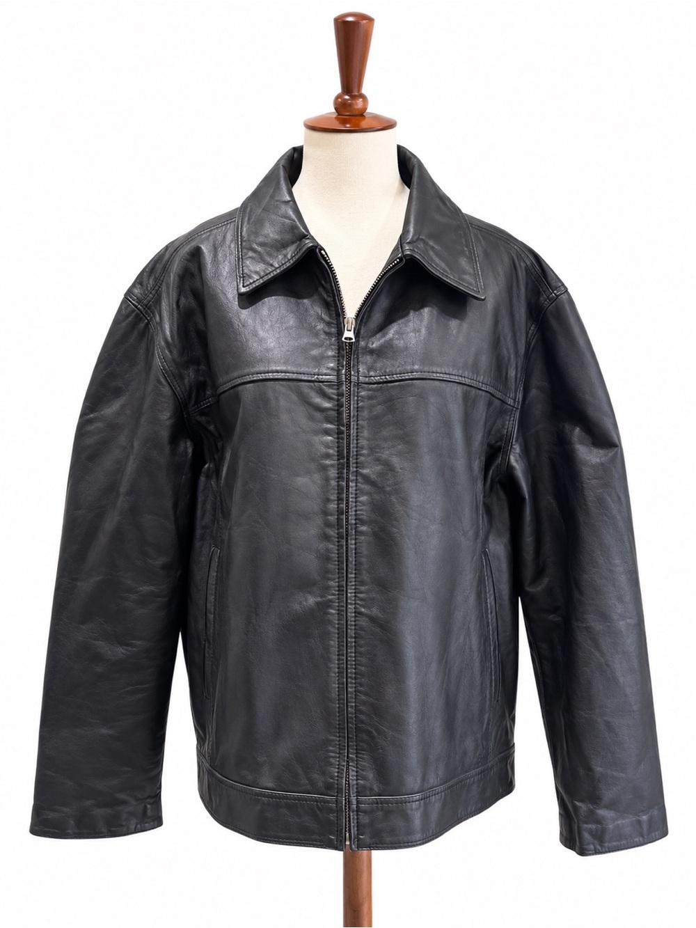St. John’s Bay Men’s Black Leather Zip Jacket XL Y2K